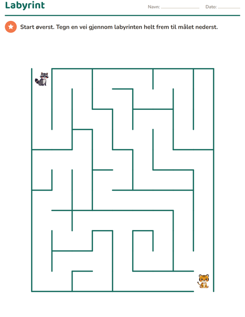 Forhåndsvisning av Labyrinter-arbeidsark med Dyr for Barnehage (5-7 år)