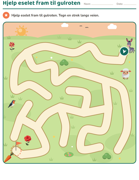 Forhåndsvisning av Labyrintoppgaver-arbeidsark for Barnehage (5-7 år)