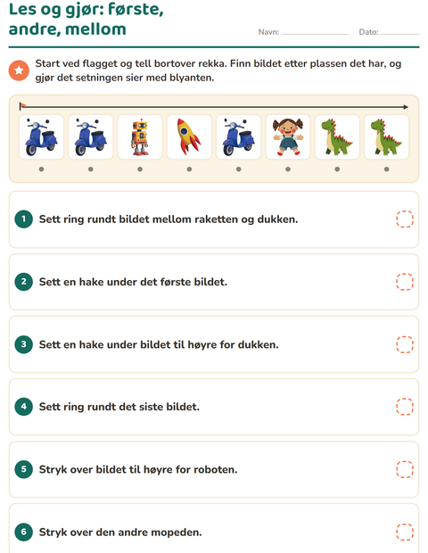Forhåndsvisning av Les og gjør-arbeidsark med Leker for 1. trinn
