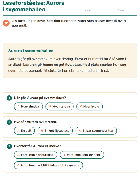 Forhåndsvisning av Leseforståelse-arbeidsark for 2. trinn