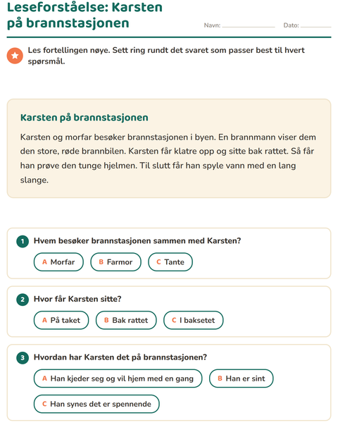 Forhåndsvisning av Leseforståelse-arbeidsark for 2. trinn