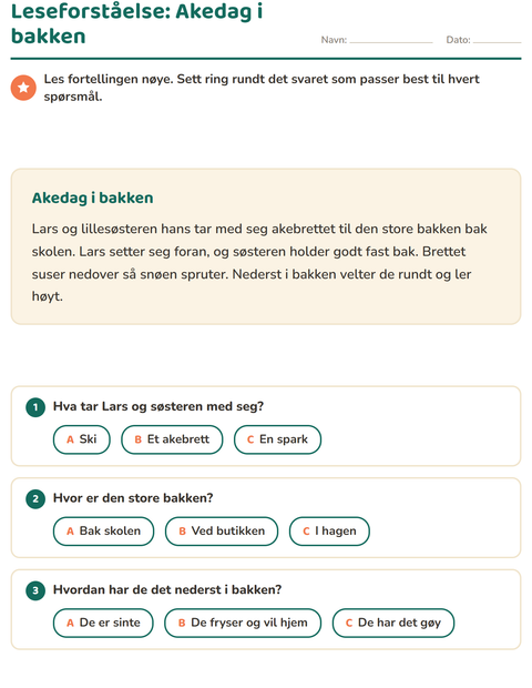 Leseforståelse: Akedag i bakken – fortelling med spørsmål