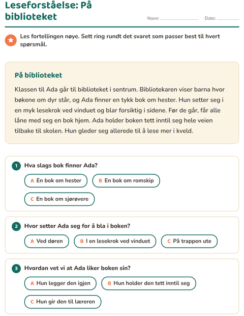 Forhåndsvisning av Leseforståelse: På biblioteket – fortelling med spørsmål