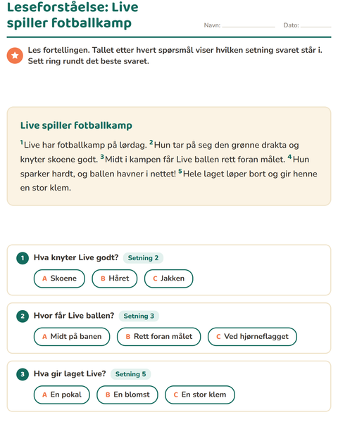Forhåndsvisning av Leseforståelse-arbeidsark for 2. trinn