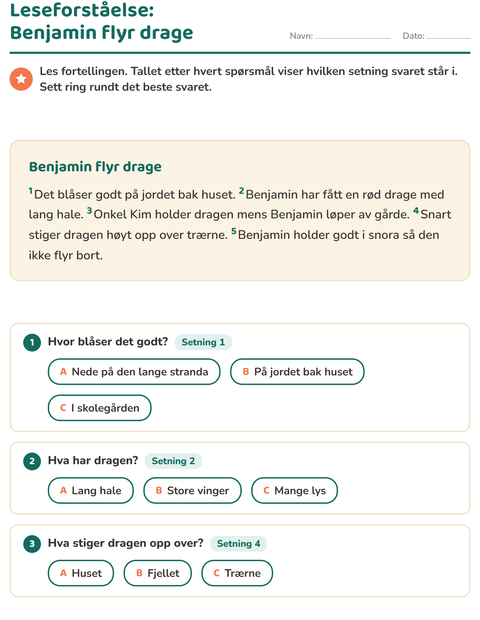 Forhåndsvisning av Leseforståelse-arbeidsark for 2. trinn