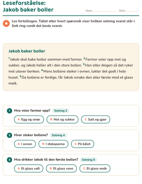 Forhåndsvisning av Leseforståelse-arbeidsark for 2. trinn