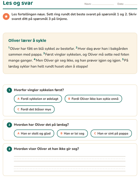 Forhåndsvisning av Leseforståelse-arbeidsark for 2. trinn