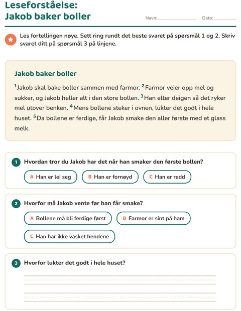 Forhåndsvisning av Leseforståelse-arbeidsark for 2. trinn
