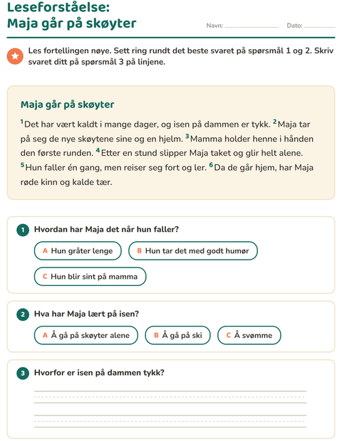 Forhåndsvisning av Leseforståelse-arbeidsark for 2. trinn