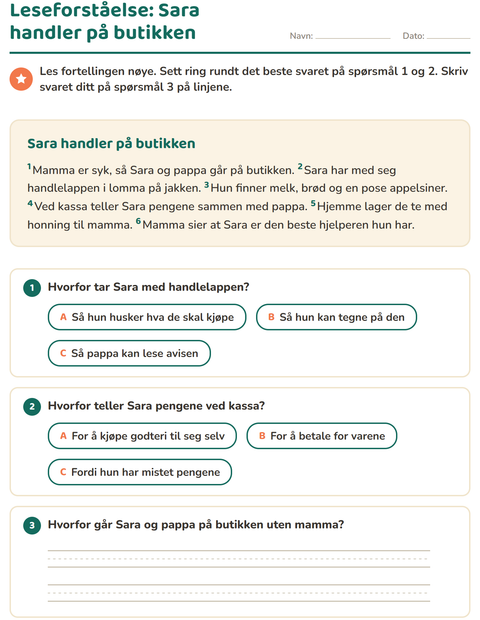 Forhåndsvisning av Leseforståelse-arbeidsark for 2. trinn