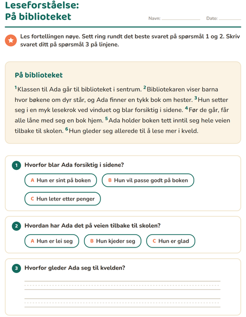 Forhåndsvisning av Leseforståelse-arbeidsark for 2. trinn