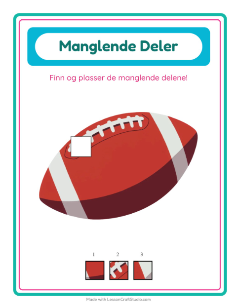 Forhåndsvisning av Manglende Brikker-arbeidsark med Aktiviteter for Barnehage (5-7 år)