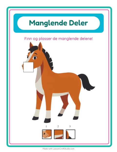 Forhåndsvisning av Manglende Brikker-arbeidsark med Dyr for Barnehage (5-7 år)