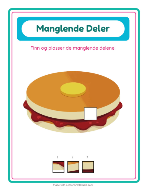 Forhåndsvisning av Manglende Brikker-arbeidsark med Frokost for Barnehage (5-7 år)