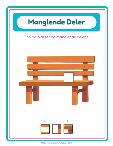 Forhåndsvisning av Manglende Brikker-arbeidsark med Møbler for Barnehage (5-7 år)