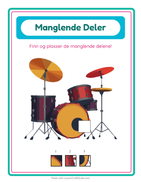Forhåndsvisning av Manglende Brikker-arbeidsark med Musikk for Barnehage (5-7 år)