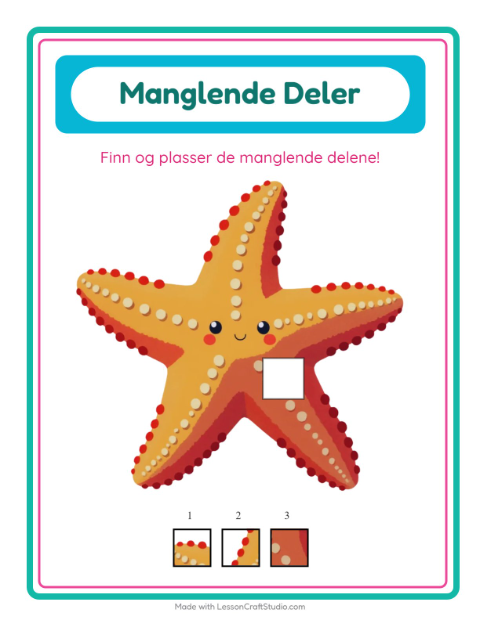 Forhåndsvisning av Manglende Brikker-arbeidsark med Strand for Barnehage (5-7 år)