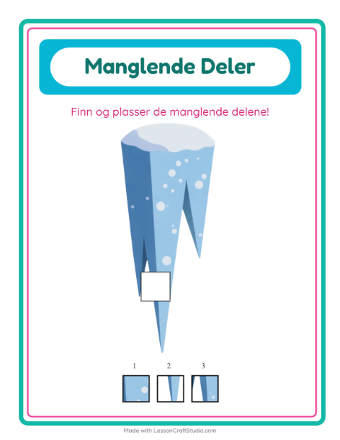 Forhåndsvisning av Manglende Brikker-arbeidsark med Vinter for Barnehage (5-7 år)