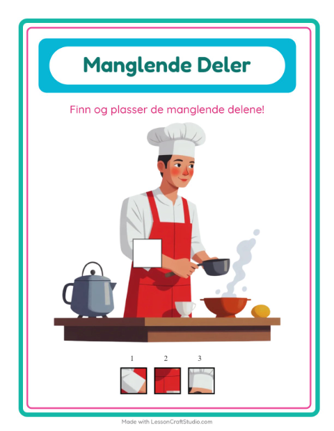 Forhåndsvisning av Manglende Brikker-arbeidsark med Yrker for Barnehage (5-7 år)