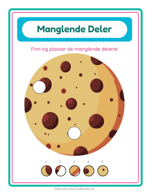 Forhåndsvisning av Manglende Brikker-arbeidsark med Bakeri for Barnehage (5-7 år)