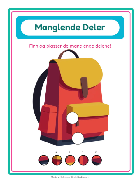 Forhåndsvisning av Manglende Brikker-arbeidsark med Camping for Barnehage (5-7 år)