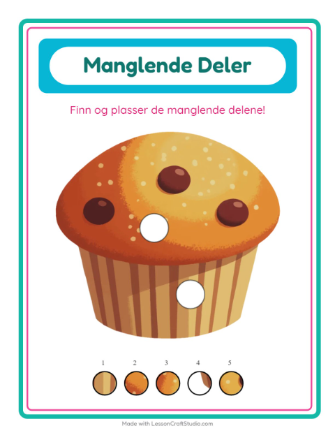 Forhåndsvisning av Manglende Brikker-arbeidsark med Desserter og godteri for Barnehage (5-7 år)