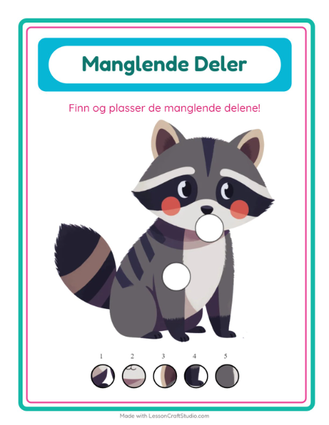 Forhåndsvisning av Manglende Brikker-arbeidsark med Dyr for Barnehage (5-7 år)