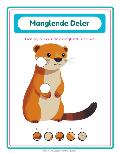 Forhåndsvisning av Manglende Brikker-arbeidsark med Dyrehagedyr for Barnehage (5-7 år)