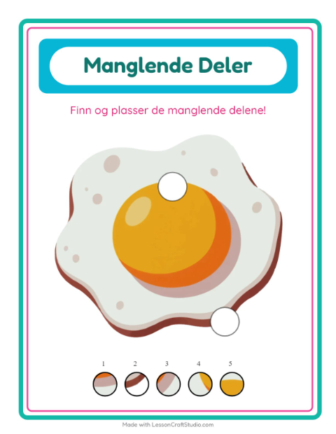 Forhåndsvisning av Manglende Brikker-arbeidsark med Frokost for Barnehage (5-7 år)