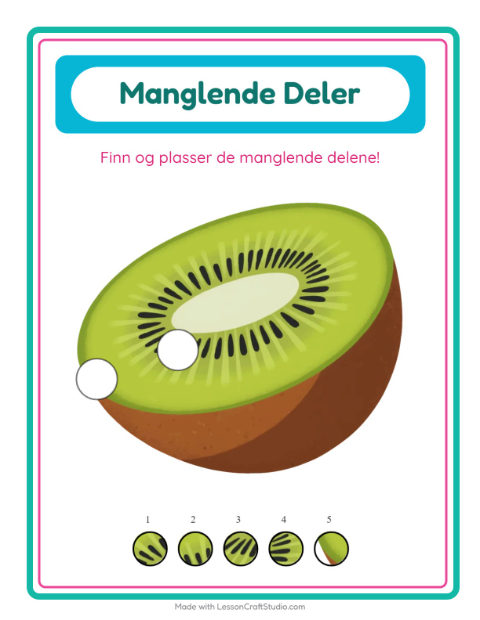 Forhåndsvisning av Manglende Brikker-arbeidsark med Frukter for Barnehage (5-7 år)