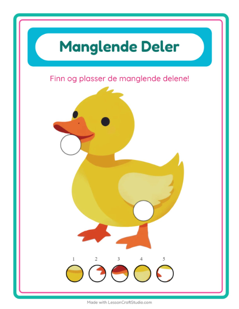 Forhåndsvisning av Manglende Brikker-arbeidsark med Gårdsdyr for Barnehage (5-7 år)