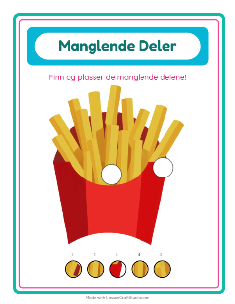 Forhåndsvisning av Manglende Brikker-arbeidsark med I supermarkedet for Barnehage (5-7 år)