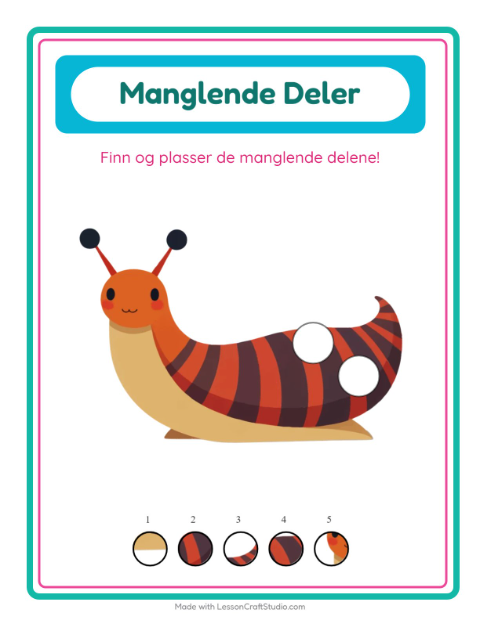 Forhåndsvisning av Manglende Brikker-arbeidsark med Insekter og kryp for Barnehage (5-7 år)