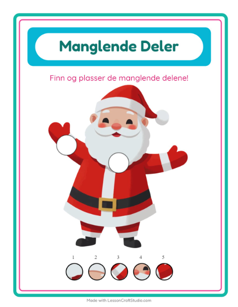 Forhåndsvisning av Manglende Brikker-arbeidsark med Jul for Barnehage (5-7 år)