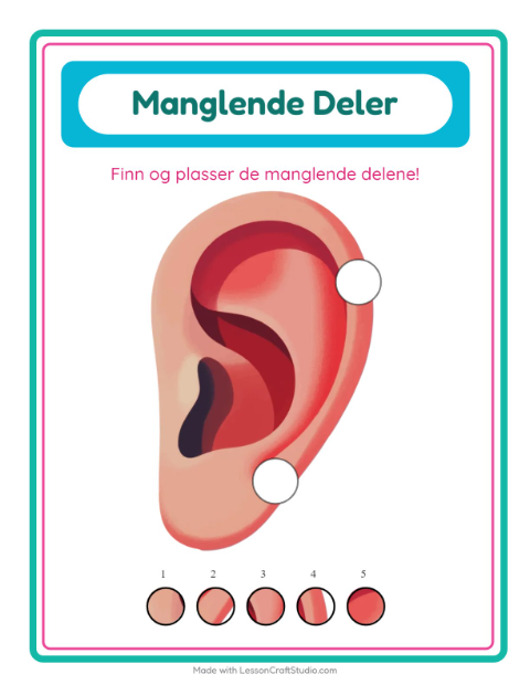 Forhåndsvisning av Manglende Brikker-arbeidsark med Kroppsdeler for Barnehage (5-7 år)