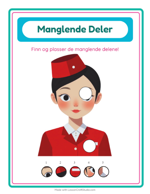 Forhåndsvisning av Manglende Brikker-arbeidsark med Yrker for Barnehage (5-7 år)