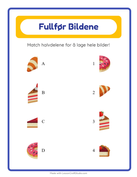 Forhåndsvisning av Match Skygger-arbeidsark med Bakeri for Barnehage (5-7 år)