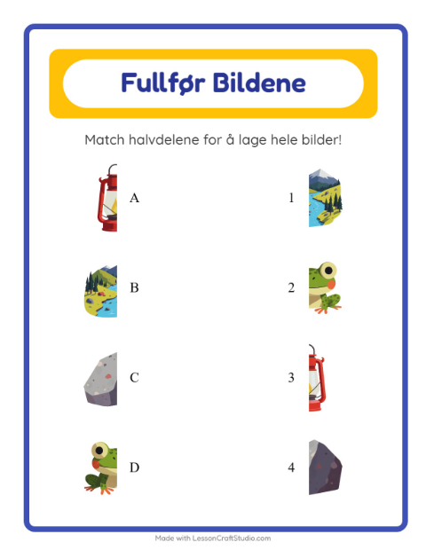 Forhåndsvisning av Match Skygger-arbeidsark med Camping for Barnehage (5-7 år)