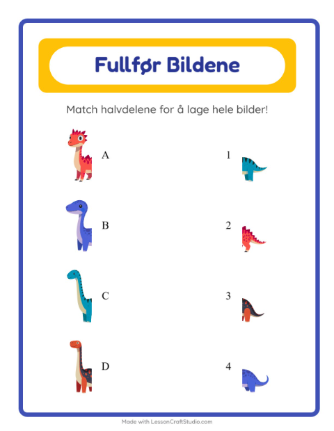 Forhåndsvisning av Match Skygger-arbeidsark med Dinosaurer for Barnehage (5-7 år)