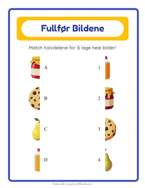 Forhåndsvisning av Match Skygger-arbeidsark med I supermarkedet for Barnehage (5-7 år)