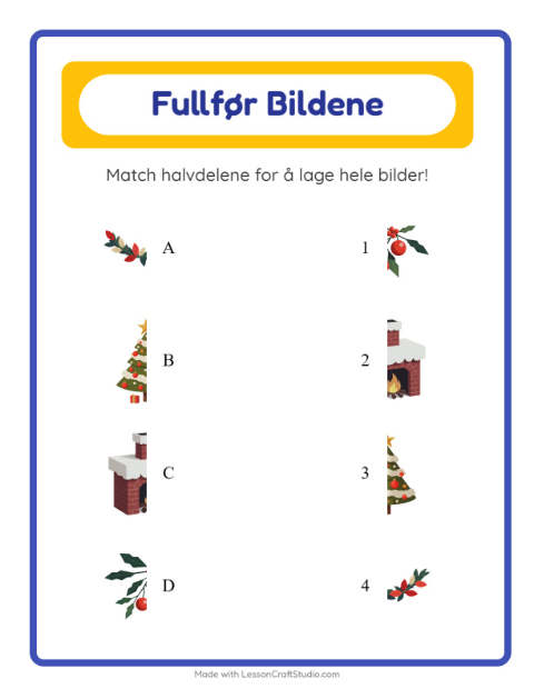Forhåndsvisning av Match Skygger-arbeidsark med Jul for Barnehage (5-7 år)