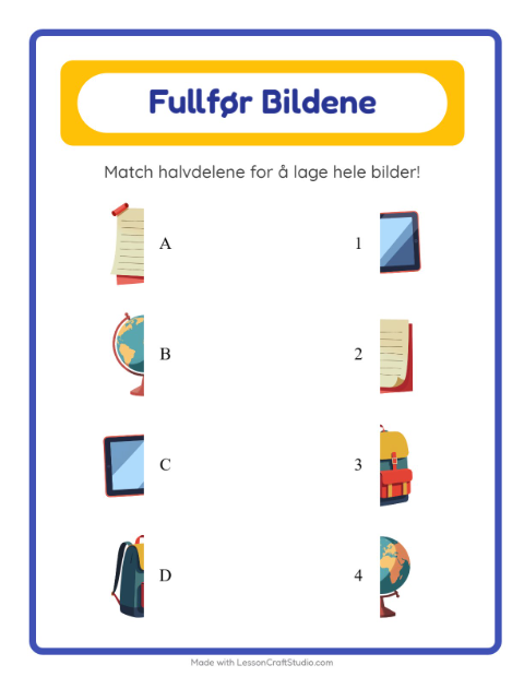 Forhåndsvisning av Match Skygger-arbeidsark med Klasserom for Barnehage (5-7 år)