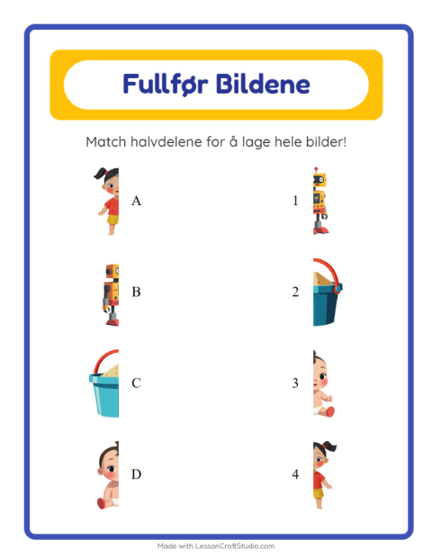 Forhåndsvisning av Match Skygger-arbeidsark med Leker for Barnehage (5-7 år)