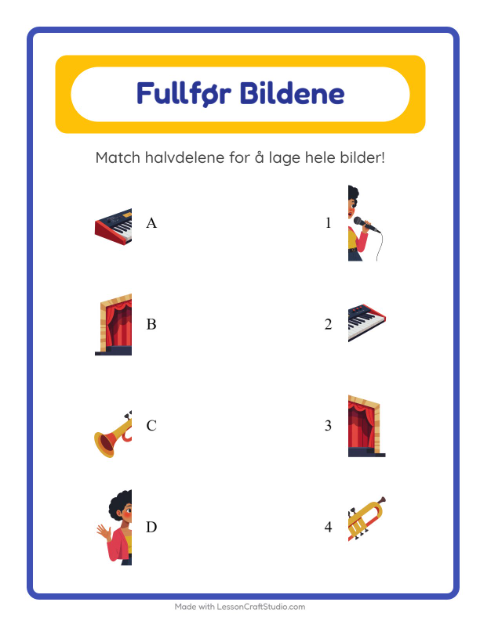 Forhåndsvisning av Match Skygger-arbeidsark med Musikk for Barnehage (5-7 år)