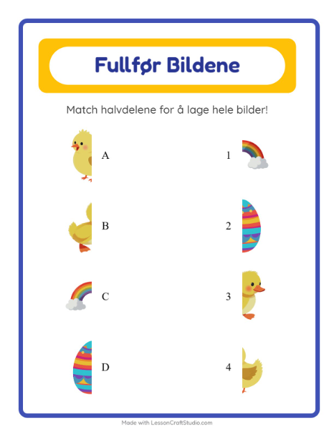Forhåndsvisning av Match Skygger-arbeidsark med Påske for Barnehage (5-7 år)