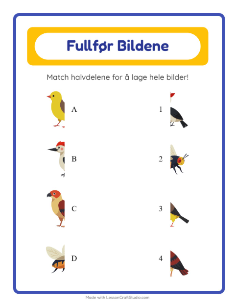 Forhåndsvisning av Match Skygger-arbeidsark med Skogsdyr for Barnehage (5-7 år)
