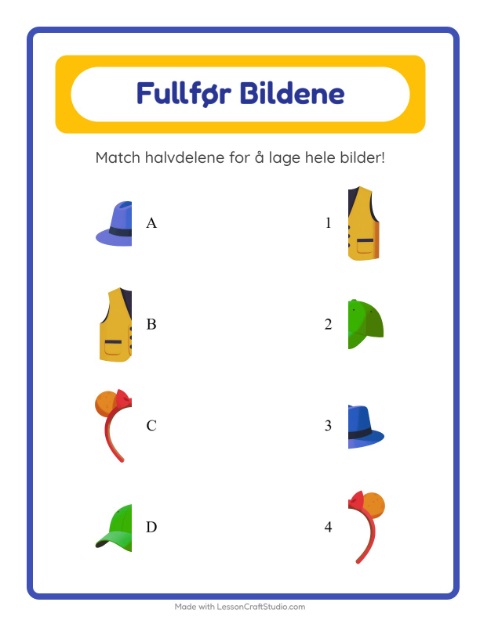 Forhåndsvisning av Match Skygger-arbeidsark med Tilbehør for Barnehage (5-7 år)