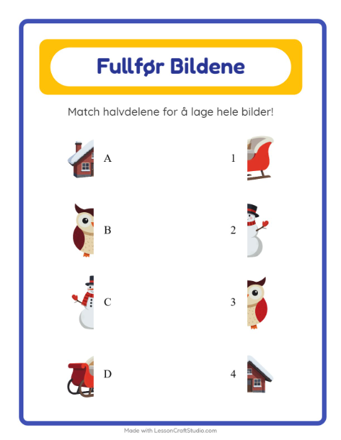 Forhåndsvisning av Match Skygger-arbeidsark med Vinter for Barnehage (5-7 år)