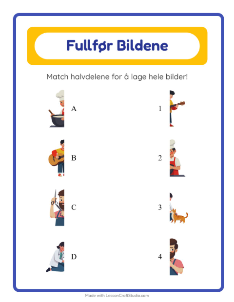 Forhåndsvisning av Match Skygger-arbeidsark med Yrker for Barnehage (5-7 år)