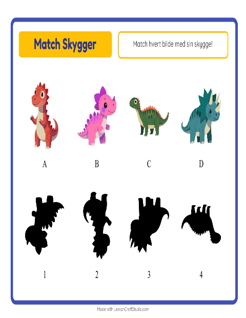Forhåndsvisning av Match Skygger-arbeidsark med Dinosaurer for Barnehage (5-7 år)